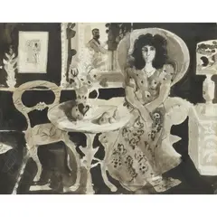David McClure, GIRL IN A CHAIR, 1974, ink and wash