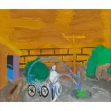 David Michie, PLAYING AT THE BICYCLE GAME, oil on board