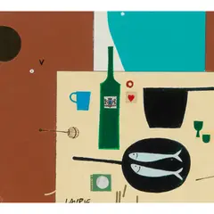 Simon Laurie, STILL LIFE WITH LOVEHEARTS, 2004, acrylic on board with collaged element