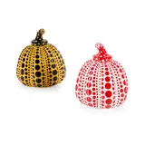PUMPKINS (YELLOW/BLACK AND RED/WHITE) by Yayoi Kusama, The set of two cast resin multiples, 2016, each stamped with the artist's name on the underside, in original boxes, sold Jan 2025