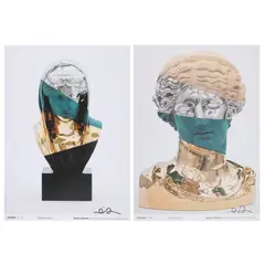 Daniel Arsham, TWO POSTERS: 'AMALGAMIZED BUST OF VEILED WOMAN' & 'AMALGAMIZED BUST OF MELPOMENE', 2023, each signed and numbered in black ink, published by Perrotin and Arsham Studio (2)