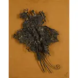 George Wyllie, BIRD AND FOLIAGE, 1966, steel mounted on board stretched with rough-weave canvas