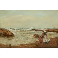 John McGhie, A BLUSTERY WALK BY THE SEASIDE, oil on canvas