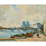 Robert McGowan Coventry, ON THE SEINE, NOTRE DAME IN THE DISTANCE, oil on board
