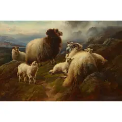 Robert Watson, SHEEP ON A ROCKY OUTCROP, oil on canvas