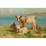 David Gauld, CALVES BY THE SEA, oil on canvas