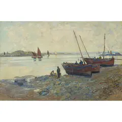 Robert McGowan Coventry, FISHING BOATS IN AN ESTUARY, oil on canvas