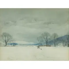 WINTER LANDSCAPE NEAR SELKIRK by Tom Scott, watercolour, sold Dec 2024