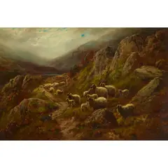 Robert Watson, SHEEP ON A HILLSIDE, oil on board