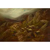 Robert Watson, SHEEP ON A HILLSIDE, oil on board