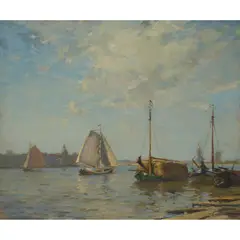 James Campbell Noble, A BOAT-SLIP ON THE MAAS, oil on canvas
