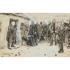 James Guthrie, A HIGHLAND FUNERAL, pen and ink and bodycolour