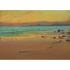 Alexander Mann, ON THE BEACH, TANGIERS, Oil on panel