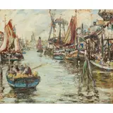 James Kay, A BUSY DUTCH HARBOUR SCENE