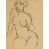 John Duncan Fergusson, SEATED NUDE, Charcoal on brown paper