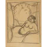 John Duncan Fergusson, NUDE ON A BALCONY, Charcoal on brown paper