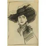 John Duncan Fergusson, THE BROAD-BRIMMED HAT, Charcoal