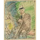 George Leslie Hunter, THE IMPRESARIO, Pen and ink and coloured chalk
