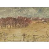 OPEN COUNTRY ABOVE TEMPLE by William George Gillies, Pen and ink and watercolour, sold Dec 2024