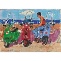 Leon Morrocco, RESTING MAN AND MOTORINI, mixed media