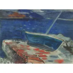 Robert Henderson Blyth, BOAT ON A PIER, Pen and ink and watercolour