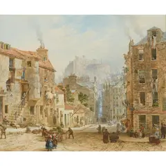 Louise Rayner, THE GRASSMARKET LOOKING TOWARDS EDINBURGH CASTLE, watercolour