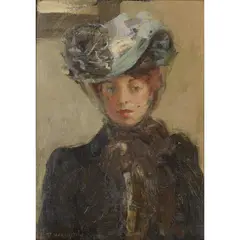Elizabeth MacNicol, THE VEILED HAT (PORTRAIT OF THE ARTIST'S SISTER), oil on board
