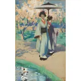 George Henry, GEISHAS IN A GARDEN, watercolour