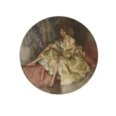 William Russell Flint, CECILIA IN HER GOLD COAT, watercolour, circular