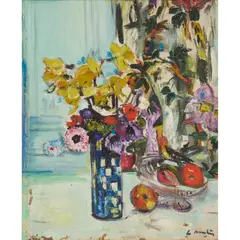 George Leslie Hunter, STILL LIFE OF FRUIT AND FLOWERS, oil on canvas