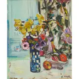 George Leslie Hunter, STILL LIFE OF FRUIT AND FLOWERS, oil on canvas