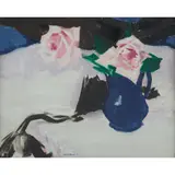 Francis Cadell, STILL LIFE WITH PINK ROSES IN A BLUE JUG, oil on board