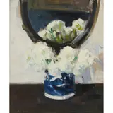 Francis Cadell, STILL LIFE OF RANUNCULUS IN A BLUE AND WHITE VASE, oil on board