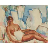 John Duncan Fergusson, SUNBATHER, CHÂTEAU DES ENFANTS, EDEN ROC, CAP D'ANTIBES (MARGARET MORRIS), Watercolour