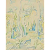 Anne Estelle Rice, LANDSCAPE WITH TREES, coloured pencil on paper, mounted on cardboard