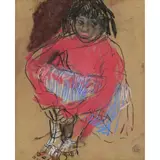 Joan Eardley, THE STRIPED SKIRT, Pastel on glass paper