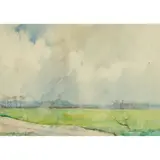 Anne Redpath, FRENCH LANDSCAPE, pencil and watercolour