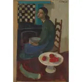 Alberto Morrocco, WOMAN WITH MIXING BOWL, oil on board