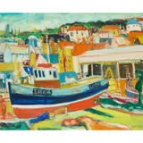 John Bellany, FISHING BOAT, LEITH HARBOUR, oil on canvas