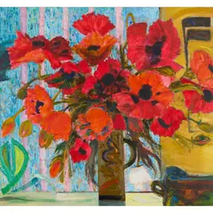 Robin Philipson, POPPIES AND STRIPES, oil on board