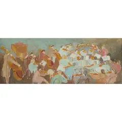 Penelope Beaton, THE STRING PLAYERS, oil on board