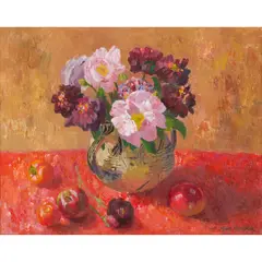 Mary Nicol Neill Armour, STILL LIFE WITH OLD FASHIONED ROSES, 1975, oil on canvas