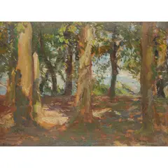 Thomas Cantrell Dugdale, DAPPLED LIGHT, THE GLADE, oil on board