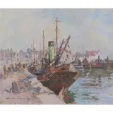 Gertrude Mary Coventry, HARBOUR SCENE, oil on canvas board