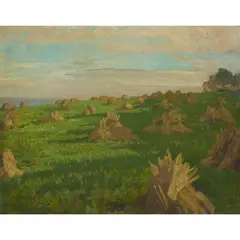 Ernest Stephen Lumsden, HAYSTACKS, 1930, oil on board