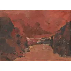 RED SKY, 1973 by Kenneth Frewin, oil on canvas, sold Feb 2025