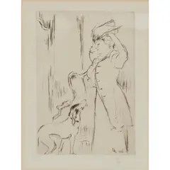 Louis Legrand, LA SORTIE, FIGURE AND DOG, 1906, Drypoint etching, 19/20