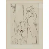 Louis Legrand, LA SORTIE, FIGURE AND DOG, 1906, Drypoint etching, 19/20