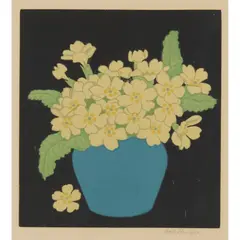 PRIMROSES by Hall Thorpe, Woodcut, sold Feb 2025