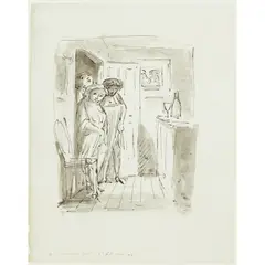 Edward Ardizzone, LADIES AT THE DOOR, ink and wash